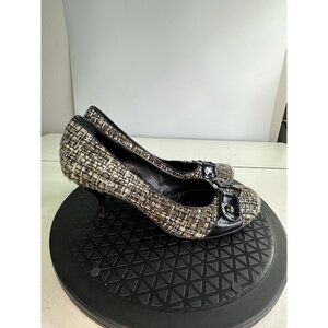 Baldan Venezia Black Gray Woven Wool Kitten Heels Sz 38.5 / 8 US